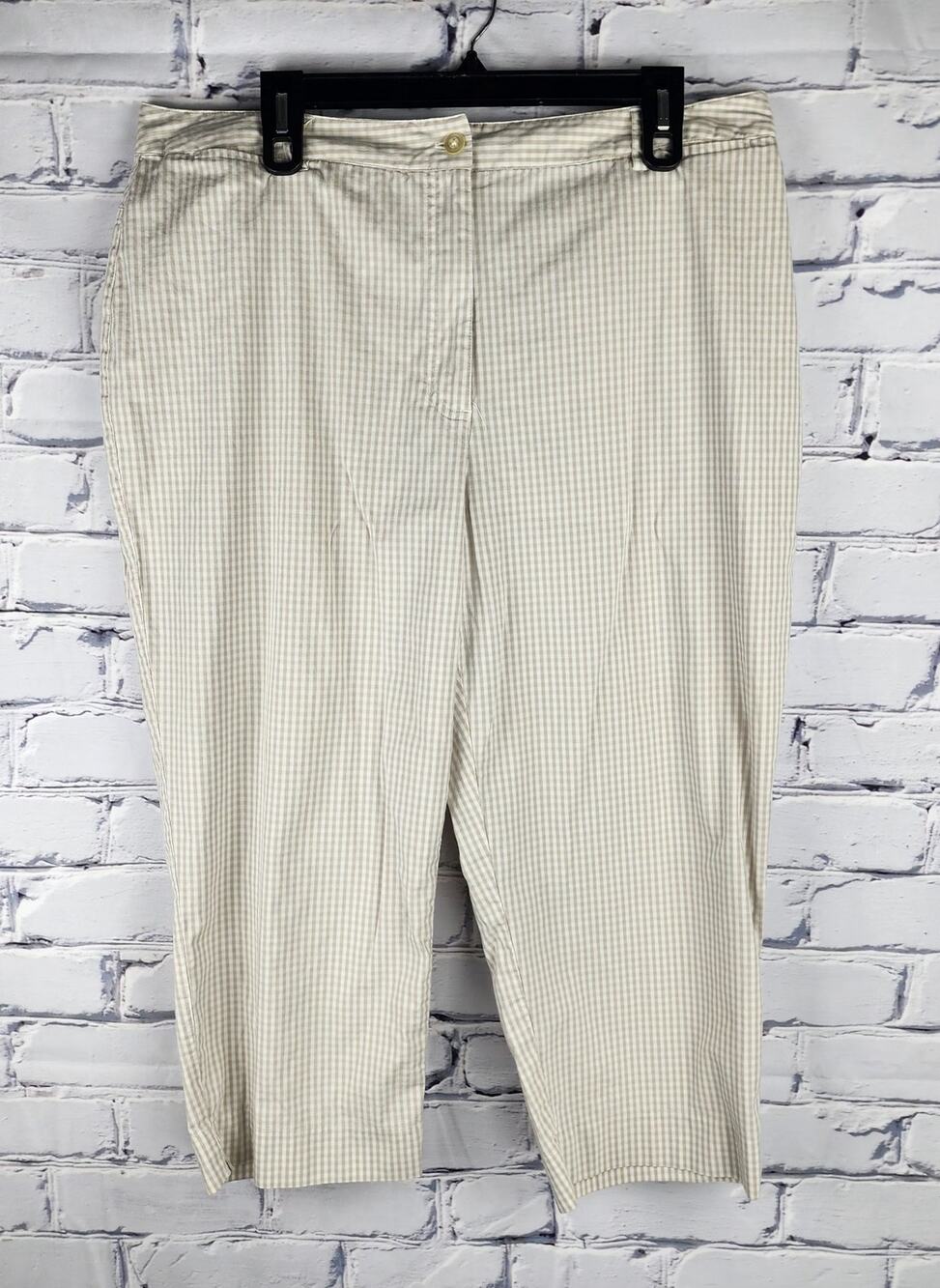 Jaclyn Smith Pants Woman 18/14 Sport Gingham Capri Cream cottage prarie *read*